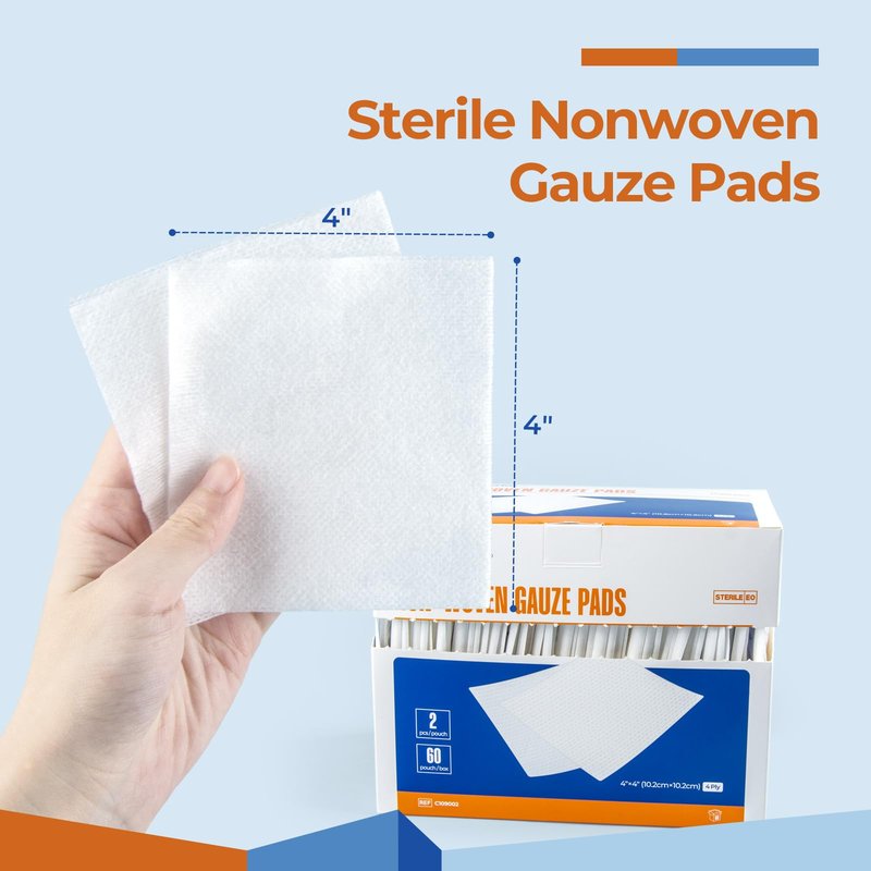 Kingstar Sterile Nonwoven Gauze Pads, 4"x 4" Wound Dressing, 60 Packs - 120 Pieces Superior Soft Sponge Pads, Higher Absorbent Gauze Compresses for Trauma or Post-Operative Wound Care