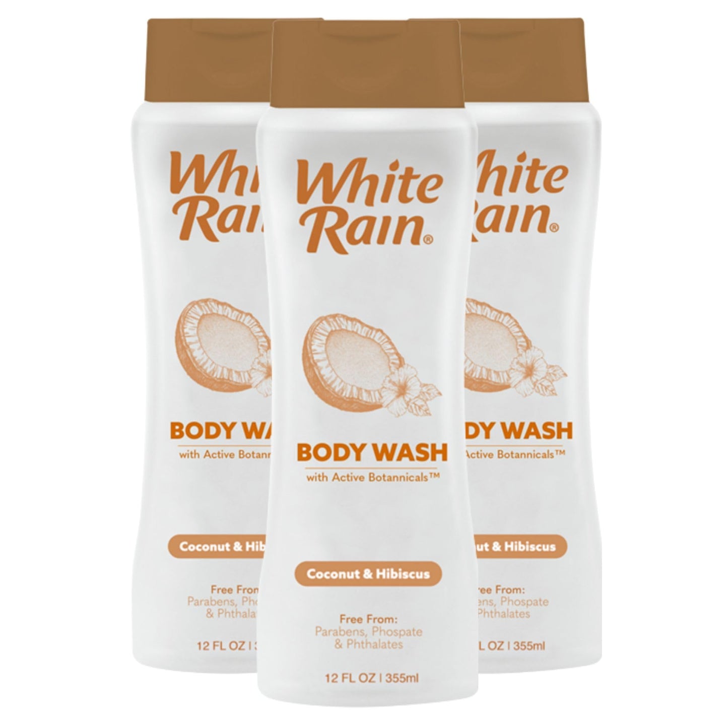 White Rain Coconut & Hibiscus Moisturizing Body Wash for Women & Men - Coconut Body Wash for Dry Skin, Gentle Paraben-Free Formula with Botanical Extracts for Everyday Use, 12 fl oz, Pack of 3