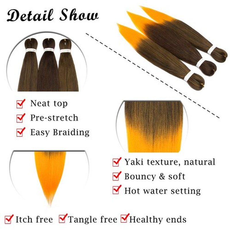Easy Braid Crochet Hair Pre Stretched Braiding Hair Extensions Hot Water Setting Braiding Hair Yaki Texture Braids Professional Itch Free Synthetic Fiber 26In (4 Bundles,Black To Dark Blonde)