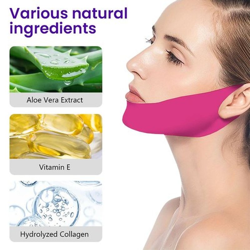 Kaely 6Pcs V Line Lifting Mask,V Line Chin Strap,V Shaped Contouring Face Mask with Collagen,Hydrating Anti-aging,Red-Small Size