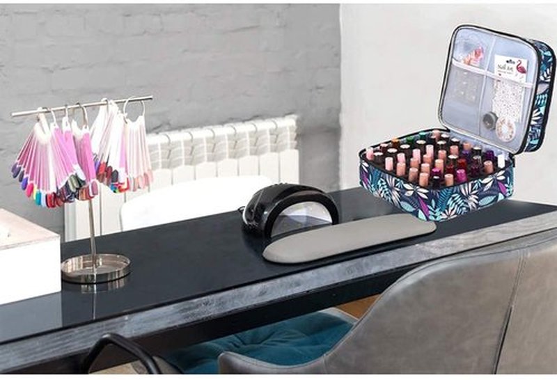 LYFFXYH Nail Polish Carrying Case, Portable Nail Polish Holder Holds 42 Bottles(15ml), Double-layer Storage Bag for Nail Polish and Manicure Set(Leaf-Holds 42 Bottles)