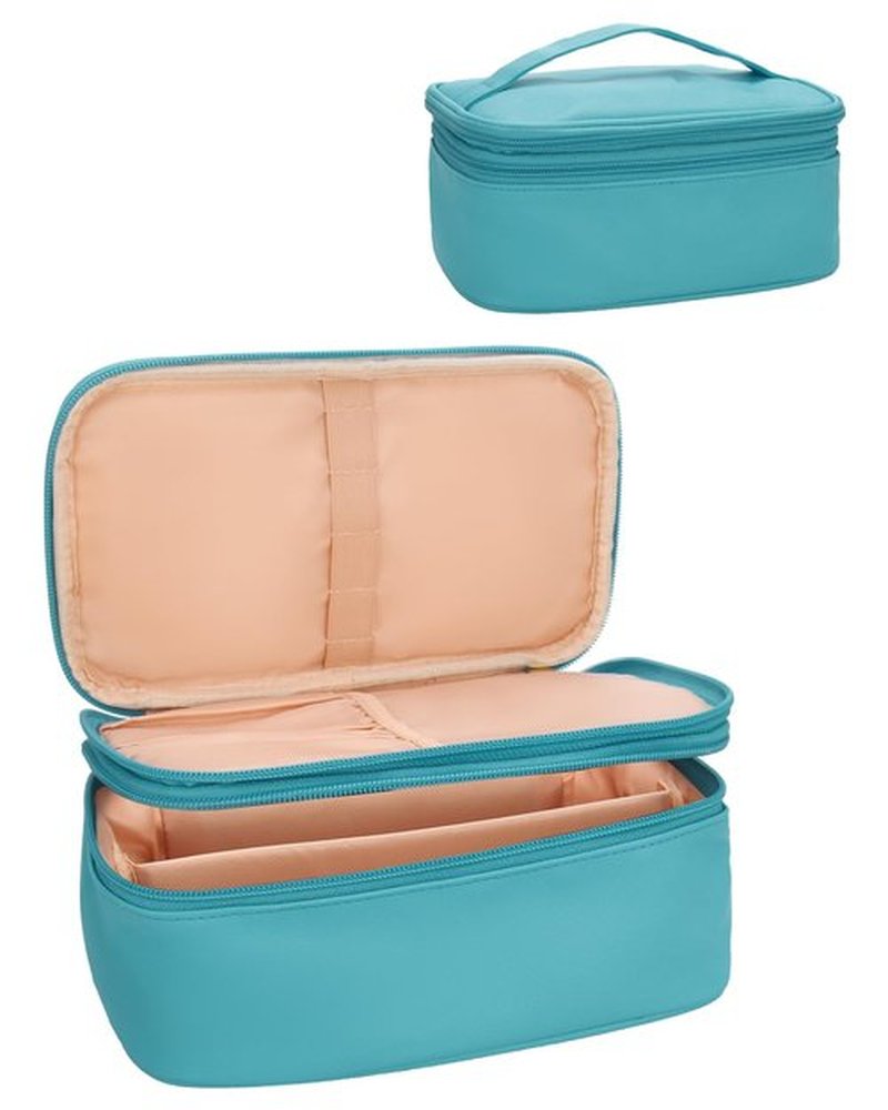 Relavel Travel Makeup Bag, Compact Cosmetic Bag for Women, Waterproof Makeup Brush Holder Organizer with Adjustable Dividers (Blue)