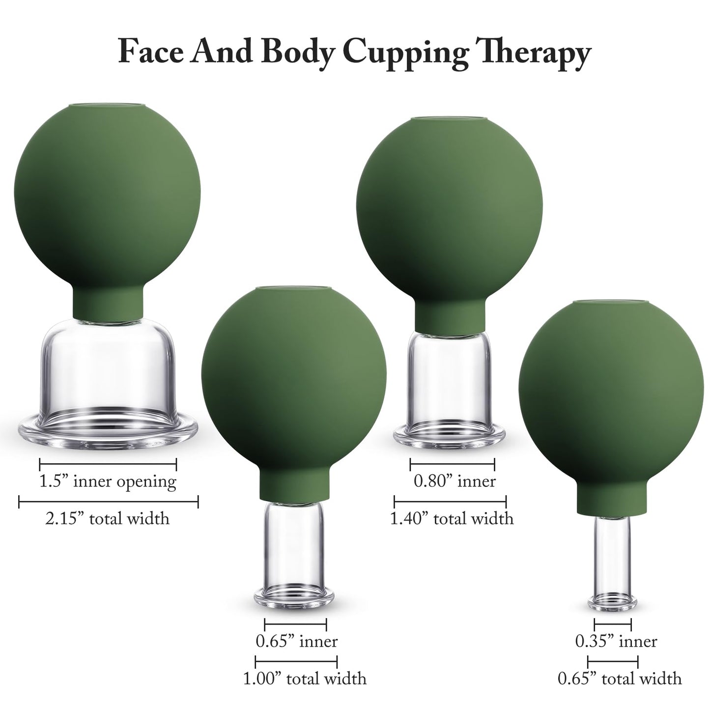 BBTO 4 Pcs Glass Facial Cupping Set Silicone Vacuum Suction Massage Cups Skin Tightening Therapy for Face Body Eyes Back Shoulder Pain(Military Green)