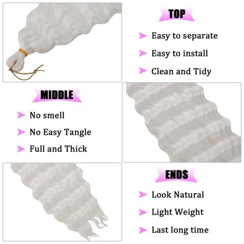 ZRQ 30 Inch Ocean Wave Crochet Hair White 7 Packs Deep Twist Wave Wavy Braiding Hair Synthetic Curly Deep Wave Crochet Hair Extension For Women #White