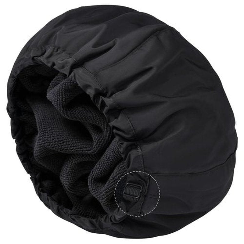 Shower Cap for Women Black Bath Cap, Reversible Large Waterproof Adjustable Shower Caps Terry Lining & Elastic Band Stretch Hem Hair Hat