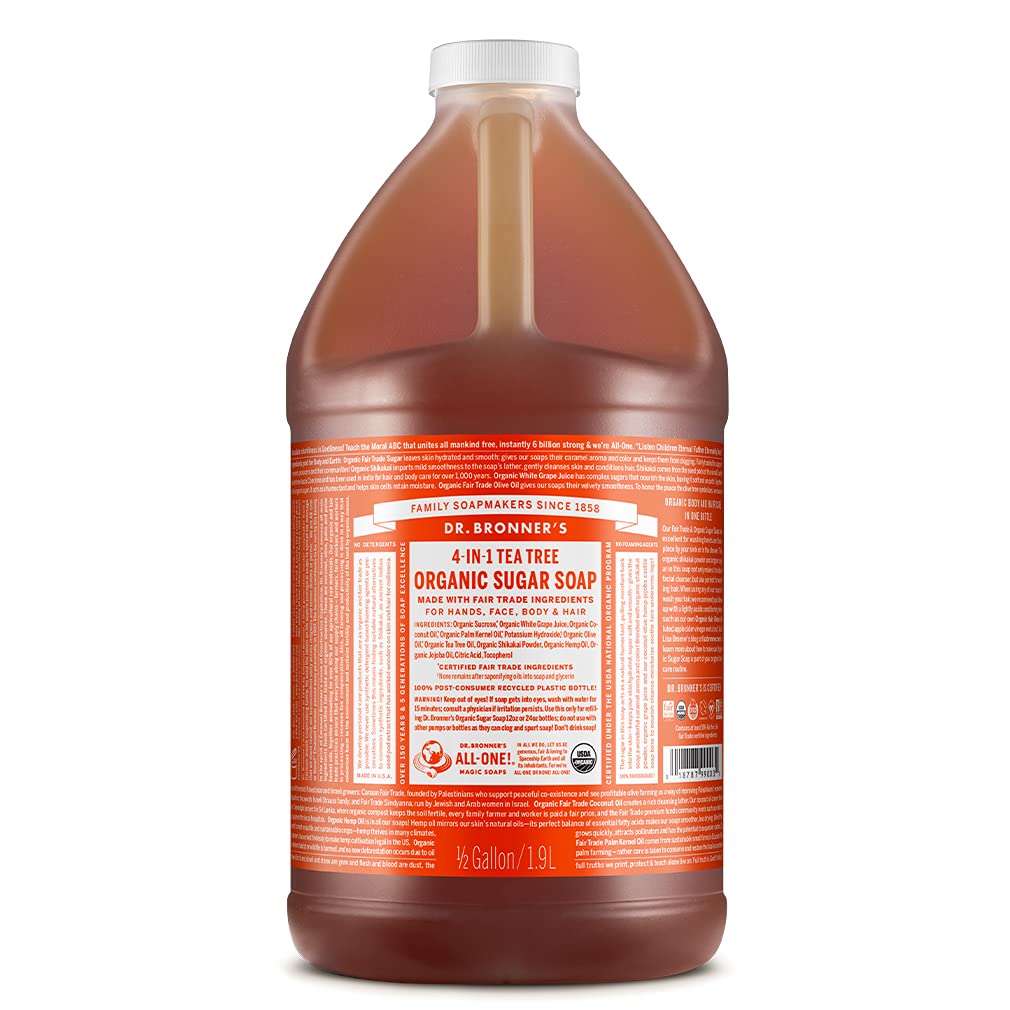 Dr. Bronner's Organic Sugar Soap (Baby Unscented, 24 Ounce) - Made with Regenerative Certified Organic Oils, Sugar & Shikakai Powder, 4-in-1 Use: Hands, Body, Face and Hair- Liquid Soap, Nourishes