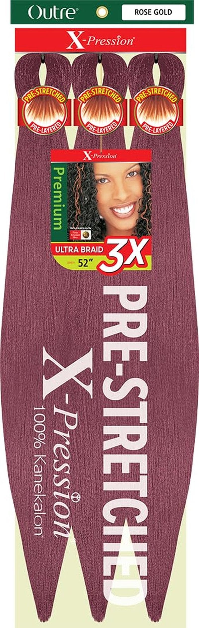 [3 PACK DEAL] Outre X-Pression Braid-Pre Stretched Braid 52" 3X 3 Packs (ROSE GOLD)