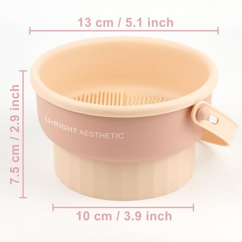 Ranphykx Makeup Brush Cleaner Mat 3 in 1 Silicone Makeup Brush Cleaning Bowl with Drying Holder Brush Cleaning Scrubber Tool Cosmetic Brush Cleaner with Holder for Storage Stand (Pink)
