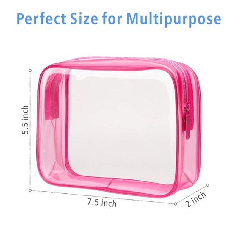 PACKISM Clear Makeup Bags - 3 Pack Quart Size Travel Bag TSA Approved Clear Travel Bags for Toiletries, Clear Cosmetic Bags Carry on Clear Toilety Bag TSA Approved Toiletry Bags, Matte Rose Red