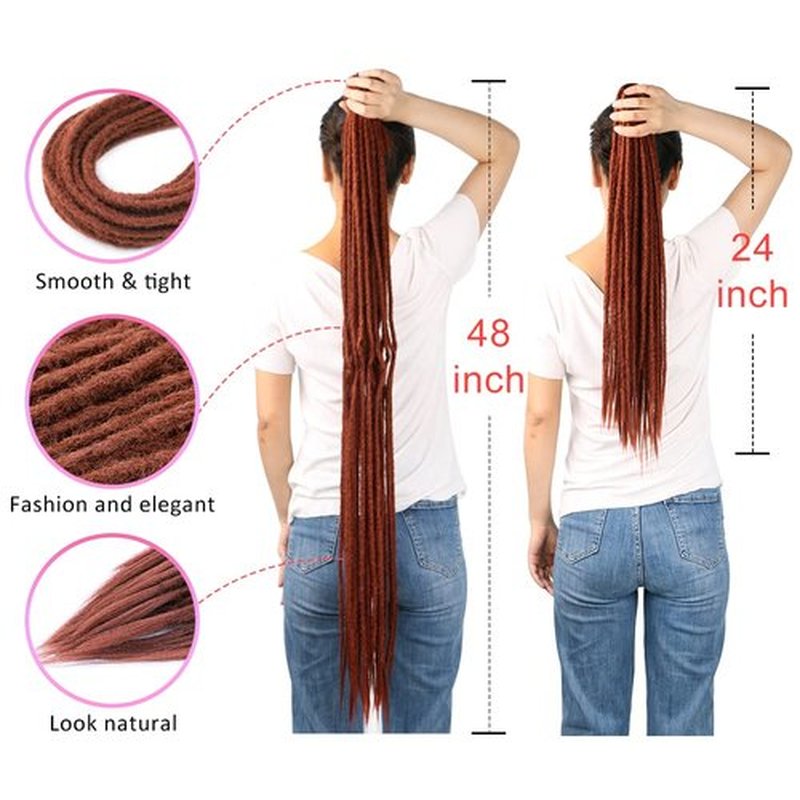 DAIRESS 24 Inch Double Ended Dreadlock Extensions Synthetic Dreads 5strands/pack Synthetic Braids Thin 0.6cm Soft Handmade Reggae Hair Hip-Hop Style Dread Extensions Locks Hair(5strands/pack.350#)