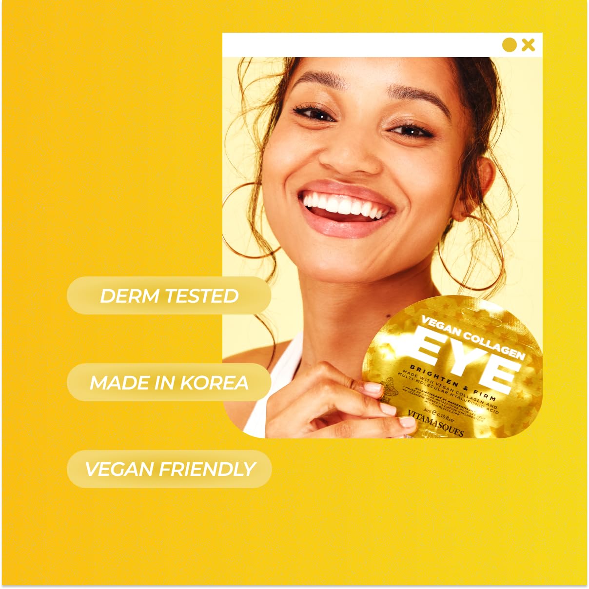 Vitamasques Under Eye Patches 3-Pack - Firming & Brightening - Anti Aging Collagen Korean Skin Care Reduce Fine Lines, Puffiness, Wrinkles & Dark Circles - Hyaluronic Acid - Vegan & Cruelty-Free