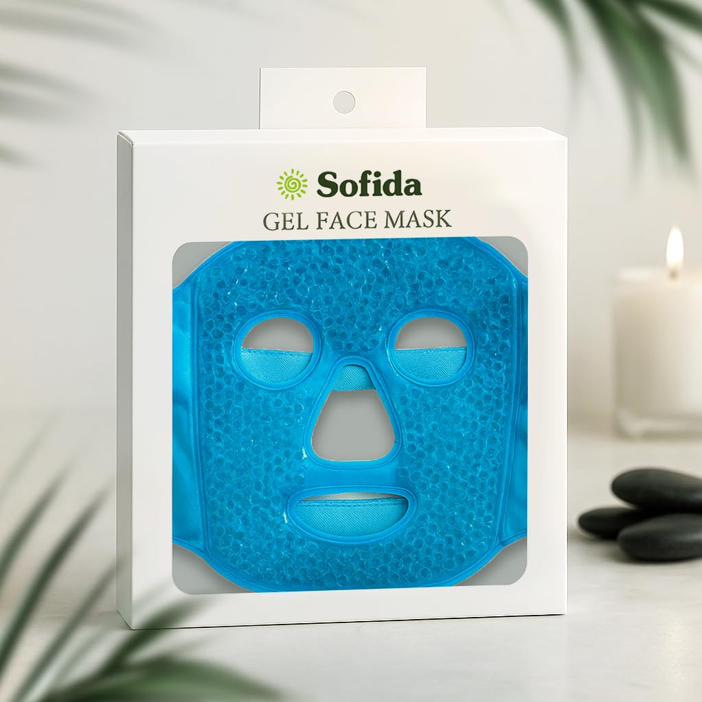SOFIDA Cold Hot Gel Face Eye Mask - Reduce Puffy Dark Circles Bags Under Eyes Migraines Stress Relief - Heat Ice Therapy Pack Compress - Sinus Pressure Acne Headaches Relaxation (Blue)