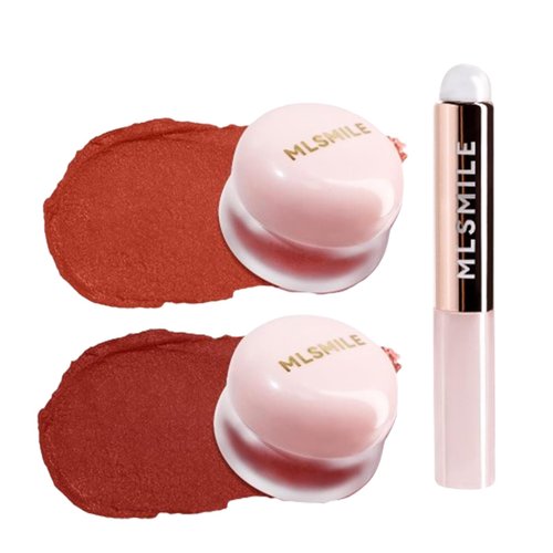 Lip Pudding Pot, Lip & Cheek Blurry Pudding Pot, Blurring Makeup Blush, Buildable Lightweight, Multi-Use Soft Matte Velvet Finish,With A Lip Pudding Pot Brush (01 meet+04 meraki)