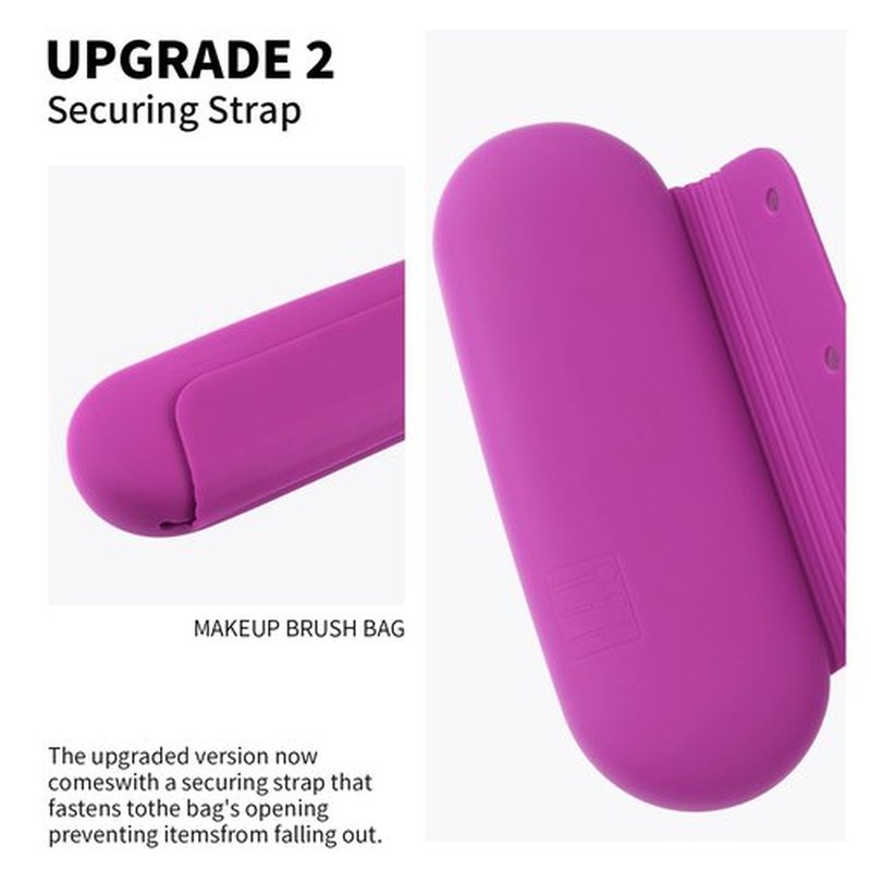 AGIKET Silicone Makeup Brush Holder Travel Cosmetic Bag：Soft Portable Cosmetic Face Brushes Holder with Upgrade Anti-Fall Out Magnetic Closure, Large Travel Makeup Brush Case - Bright Pink