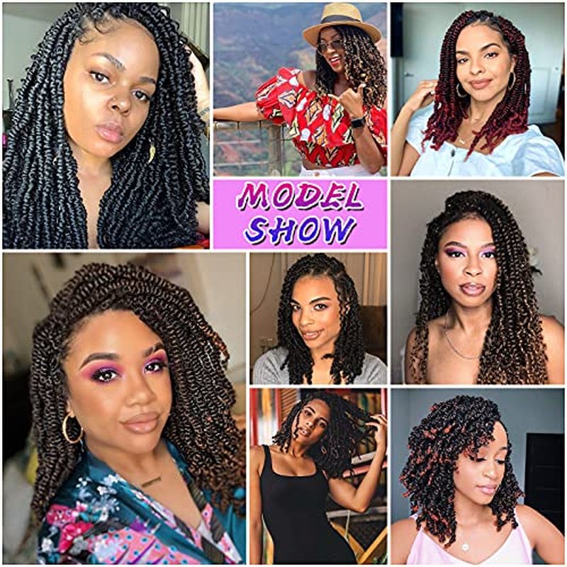 8 Inch Spring Twist Hair 6 Packs Spring Twists Butterfly Crochet Hair Fluffy Spring Twist Crochet Hair Bomb Twist Hair Spring Twist Brinding Hair for Black Women 15 Strands 55g/Pack(8 inch, 1B)