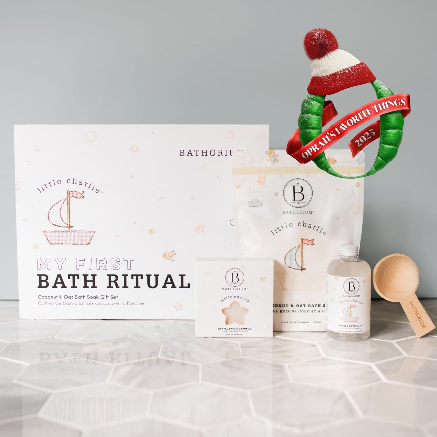 Bathorium Little Charlie My First Bath Ritual Gift Set, Bath Kit with Oat, Coconut & Organic Oils, Soothing Soak, Bubble Bath, Konjac Sponge & Scoop, Gentle, Fragrance-Free Skincare for Babies