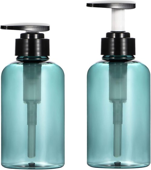 Yebeauty Empty Pump Bottle 10oz, 2 PCS Shampoo Bottles Dispenser with Pump Refillable Containers, 300ml Clear Blue