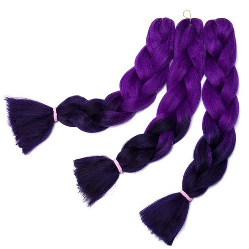24 Inch Ombre Jumbo Braiding Hair Extensions Jumbo Braid Hair Ombre Long Jumbo Braids For Box Twist Braid Crochet Hair High Temperature Fiber 3 Tone Colored (3 Bundles, Purple to Dark Purple)