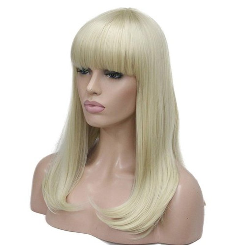 Lydell 14" Long Straight Wig Soft Heat Fiber Hair Cute Neat Bang Under Shoulder Full Wig (613 Blonde)