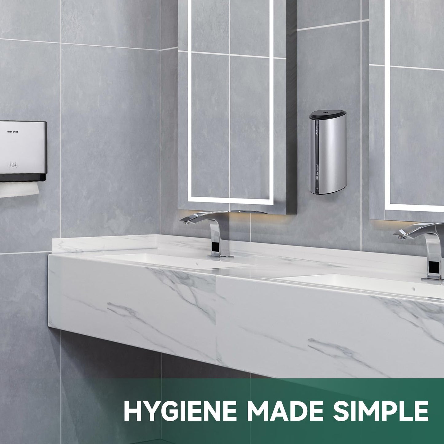 anydry 29fl.oz/850ml Commercial Automatic Liquid Soap Dispenser Wall-Mounted Large Capacity Model AD1209 Silver