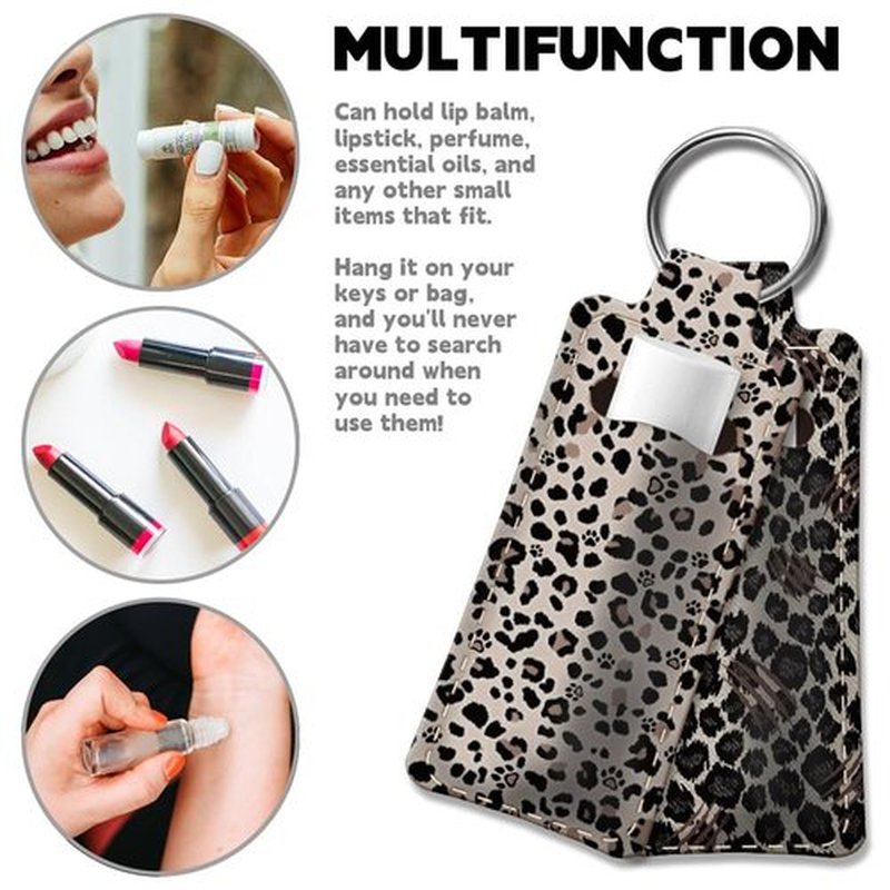 OLYCRAFT 2pcs Lipstick Holder Keychain Leopard Print Lip Balm Holders Elastic Diving Fabric Lipstick Keychains Portable Lipstick Holder Bags Lipstick Sleeve Key Ring Holder for Lipstick Chapstick