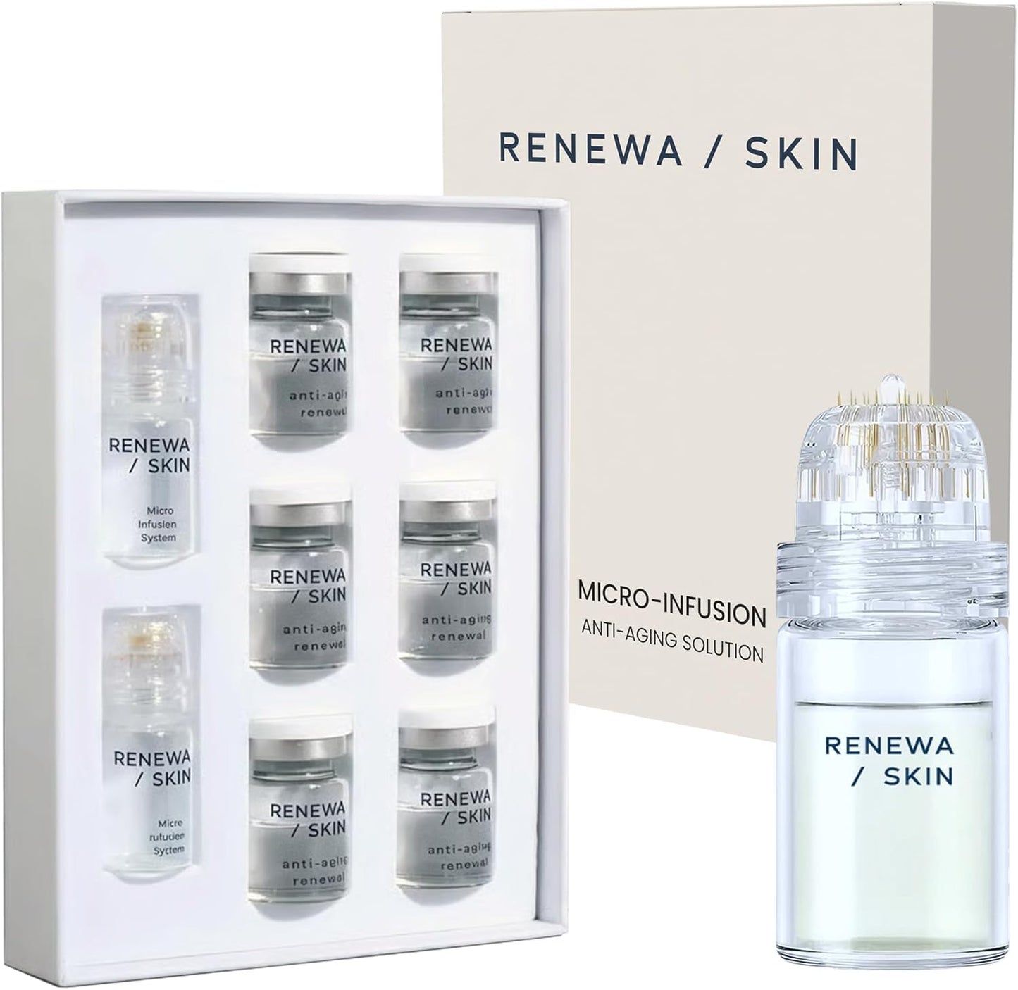 Renewa Micro Infusion Kit- At Home Microinfusion Facial System and Skincare Infusion Kit with 2 Applicators and 6 Serums – Improved Cosmetic Facial Care Tool - 1 Month Supply