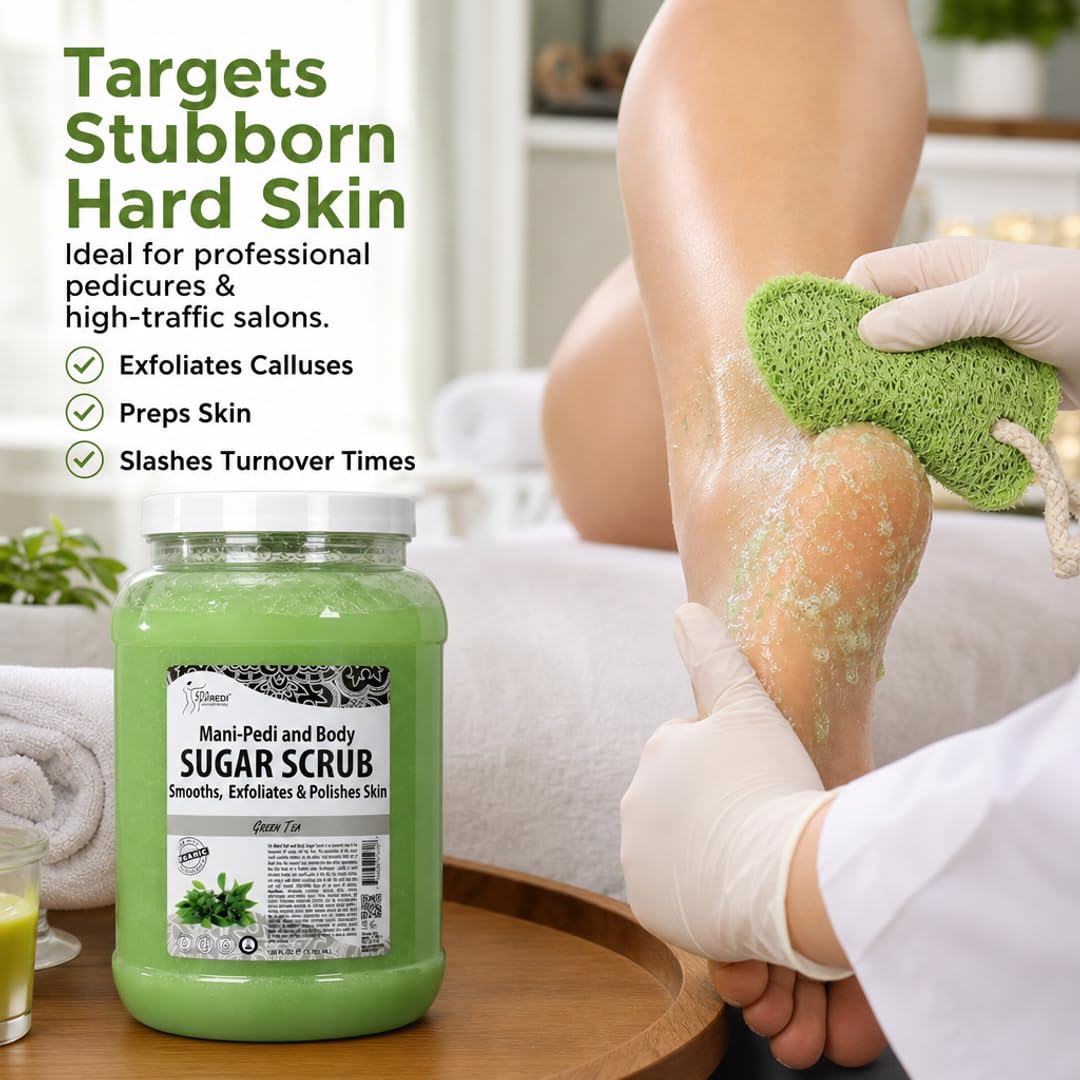 SPA REDI Green Tea Exfoliating Body Scrub – Sugar & Botanical Glycolic Callus Remover for Feet & Dry Skin | Sulfate-Free, Silicone-Free, Cruelty-Free | Professional Salon & At-Home Use | 128 oz