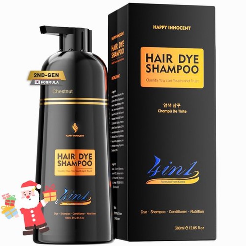Happy Innocent Hair Dye Shampoo for Gray Hair-Chestnut Brown Hair Color Shampoo,4 In 1 Easy to use Natural&Long Lasting Looking Ammonia Free