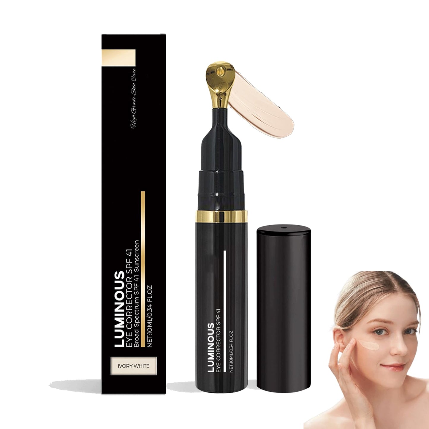 Luminous Eye Corrector Spf 41,Under Eye Concealer for Dark Circles,Anti-Aging Tinted Eye Cream (Ivory White, 1pcs)