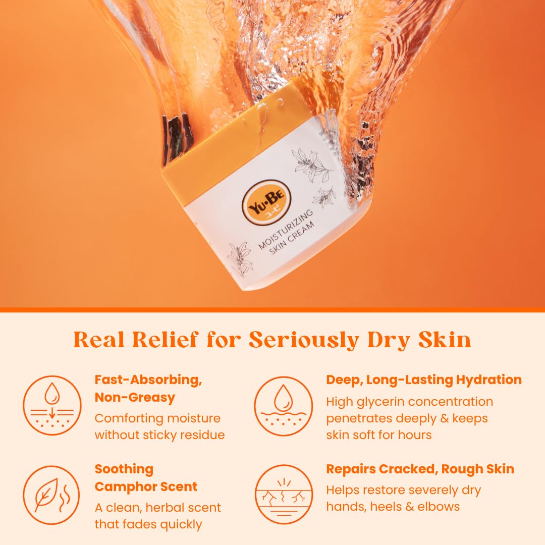 Yu-Be Moisturizing Skin Cream 4.4 Fl. Oz. Jar (2 Pack) I Deeply Hydrating Non-Greasy Moisturizer for Severely Dry Skin I Soothing Camphor Calms, Cools, & Relieves Skin I Vitamins Repair & Nourish