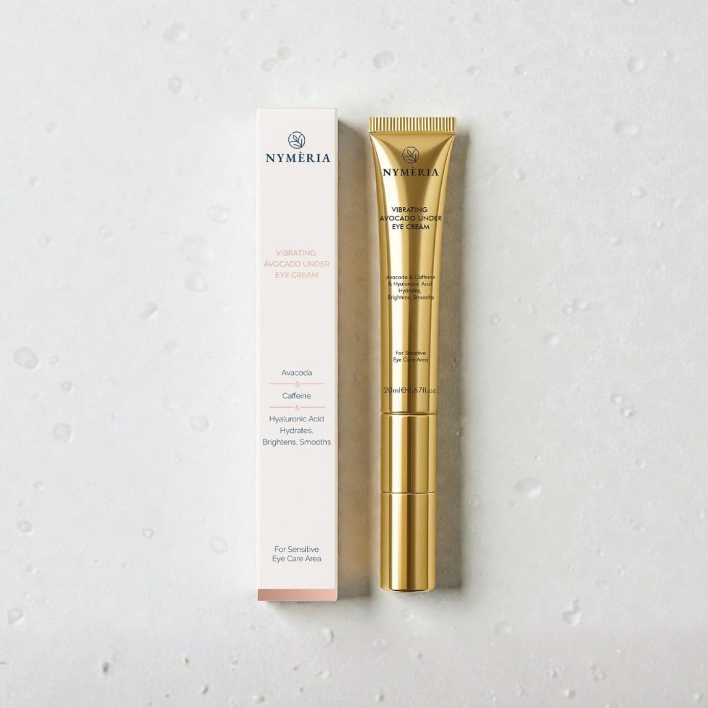 NYMERIA Vibrating Avocado Under Eye Cream – Cooling Metal Tip Eye Cream with Caffeine & Hyaluronic Acid, Brightening & Hydrating Formula for Puffiness, Dark Circles & Fine Lines, 0.67 fl oz / 20 ml