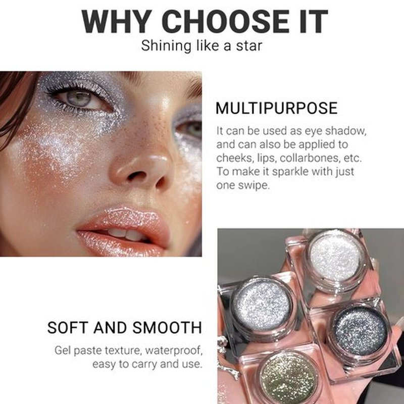 HHLTOH Eyeshadow Single Shimmer, High-Pigment Monochrome Eye Shadow Pressed Powder, Everyday Velvety Silky Eye Makeup Looks, Professional Long-Lasting Waterproof Single Eyeshadow Palette, 02# Silver
