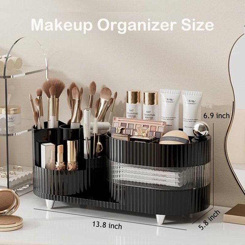 Artcochan Makeup Organizer Countertop 360°Rotating Makeup Organizer for Vanity - Make Up & Jewelry Storage Cosmetic Storage Holder with Makeup Brush Holder and Jewelry Storage (3 Tiers, Black)