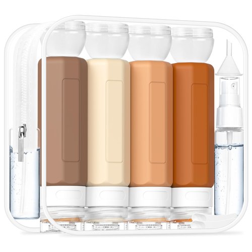 Redfly 17PCS Travel Bottles for Toiletries, TSA Approved Travel Size Containers, Leak Proof Travel Containers for Toiletries, Silicone Travel Kit for Shampoo, Conditioner, Lotion & Creams Apricot