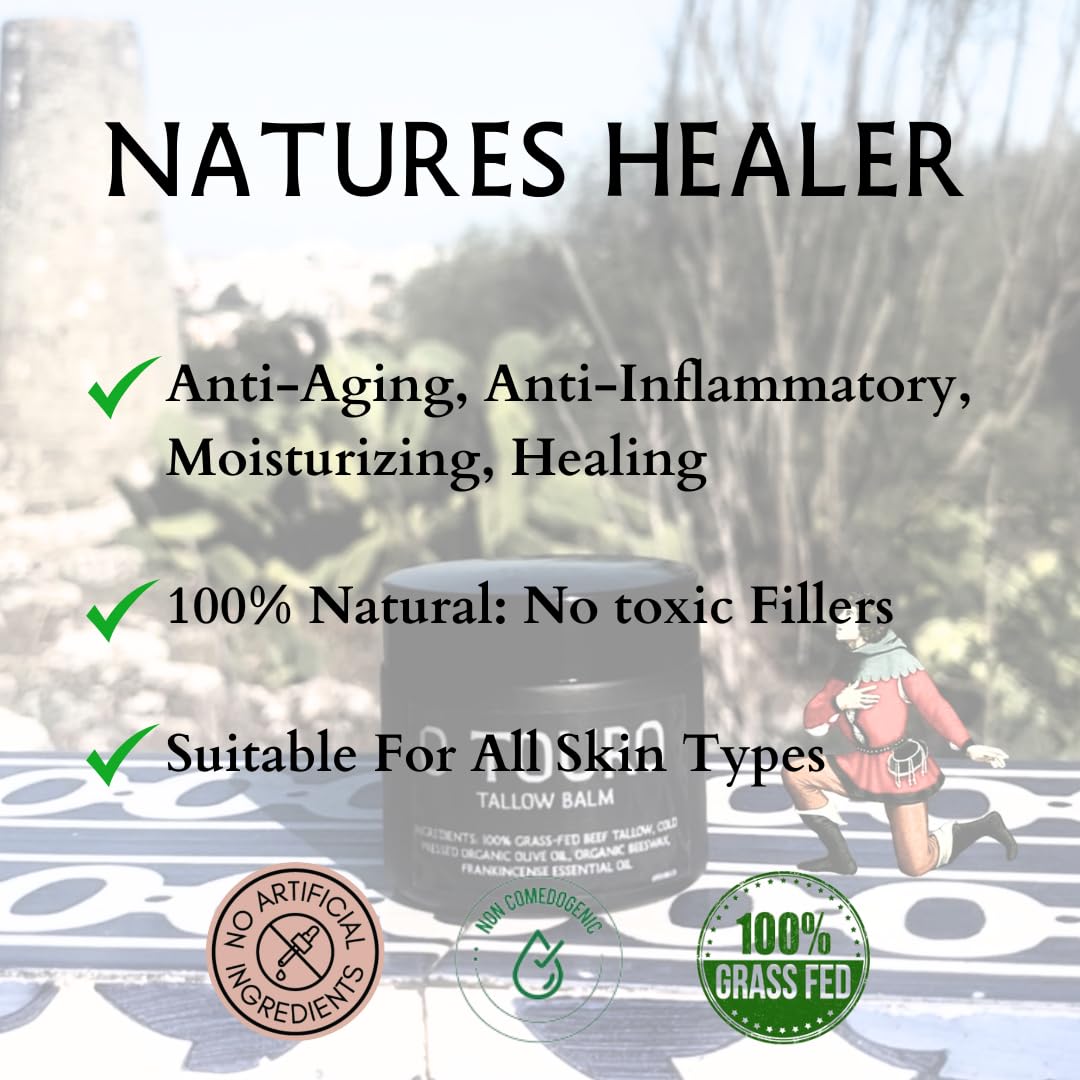 O Touro Handmade Unscented Tallow Balm - Organic Grass Fed - Made for All Skin Ailments: Dryness, Eczema, Burns, Cuts, Acne, and More - Premium Skincare With Local Ingredients…