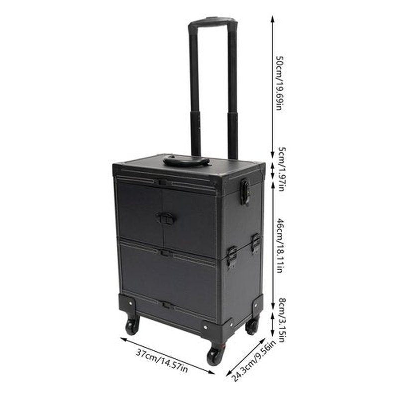 PalaUha Rolling Makeup Train Case Professional Cosmetic Organizer Trolley with Drawers Compartment Nail Case Wheeled Manicure Pedicure Storage Case for Hair Stylists Makeup Artists (Black A)