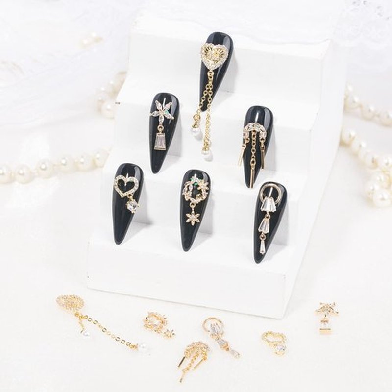 12pcs Gold Nail Charms Nail Metal Alloy Luxury White Zirconia Rhinestone for Nail Glitter Nail Crystal Gemstone Jewellery Nail Diamond Rhinestone Charm for Girl Woman Craft DIY Nail Art Decoration