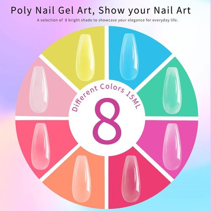 Arousar Poly Nail Gel Set, 8 Colors Pink Green Yellow Blue Clear Nail Extension Gel for Beginners Professional, Builder Nail Gel Mother's Day Spring Summer DIY Design Nail Art Salon at Home