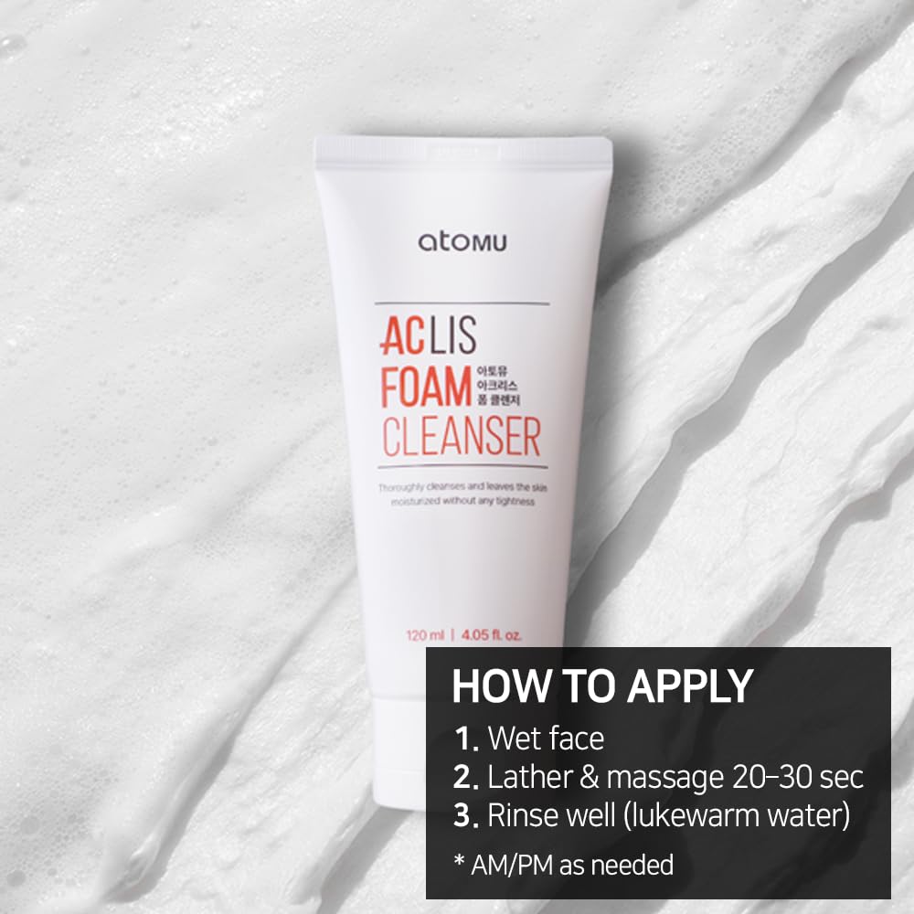ATOMU Salicylic Acid Foaming Facial Cleanser for Oily Skin & Clogged Pores, BHA Oil Control Face Wash, 4.05 fl oz