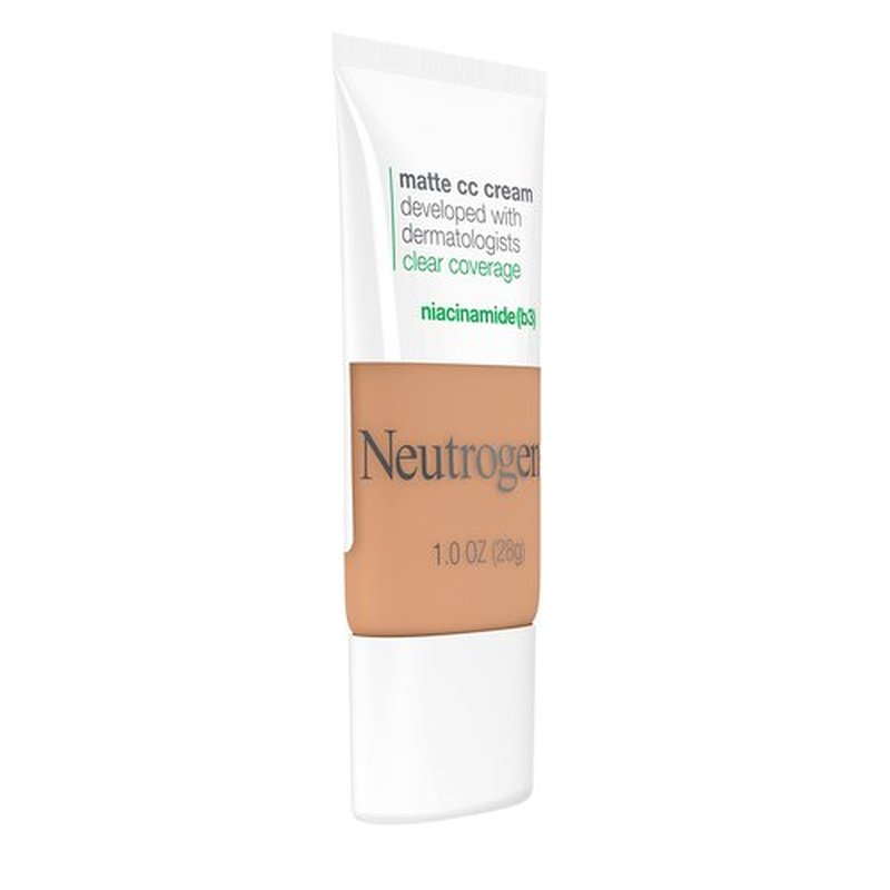 Neutrogena Clear Coverage Flawless Matte CC Cream, Full-Coverage Color Correcting Cream Face Makeup with Niacinamide (b3), Hypoallergenic, Oil Free & -Fragrance Free, Wheat, 1 oz
