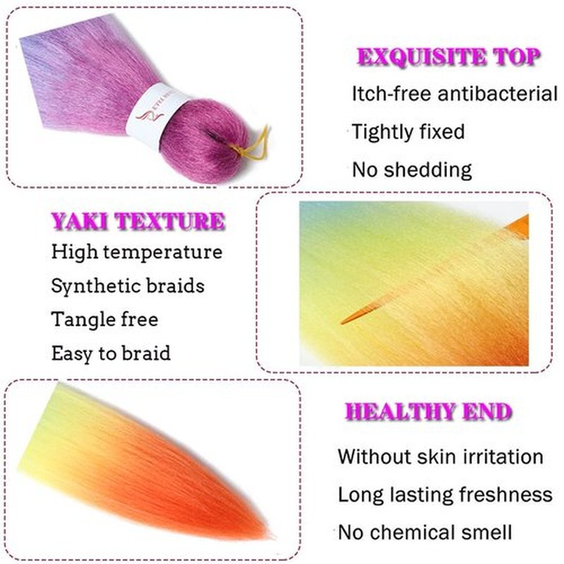 Pre Stretched Braiding Hair Extensions 30 Inch 6 Packs Long Professional Crochet Twist Braids Hair High Temperature Synthetic Fiber Yaki Texture(30",Red Purple-Light Blue -Yellow-Orange)