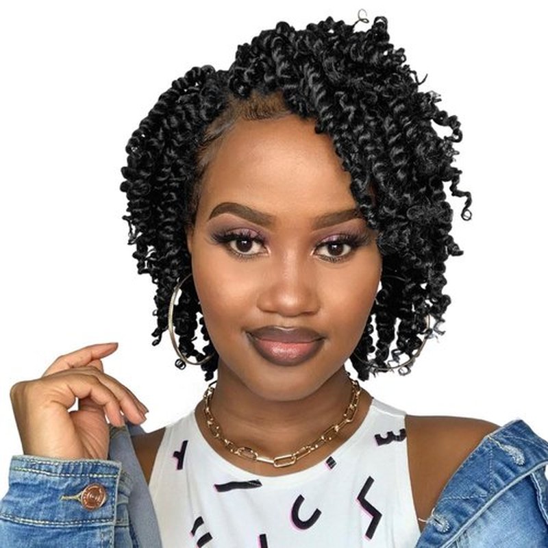 Niseyo 8 Inch Passion Twist Hair Pre-twisted 8 Packs Pre-looped Crochet Passion Twist Crochet Hair Short Braids (8Packs, 1B/Natural Black)
