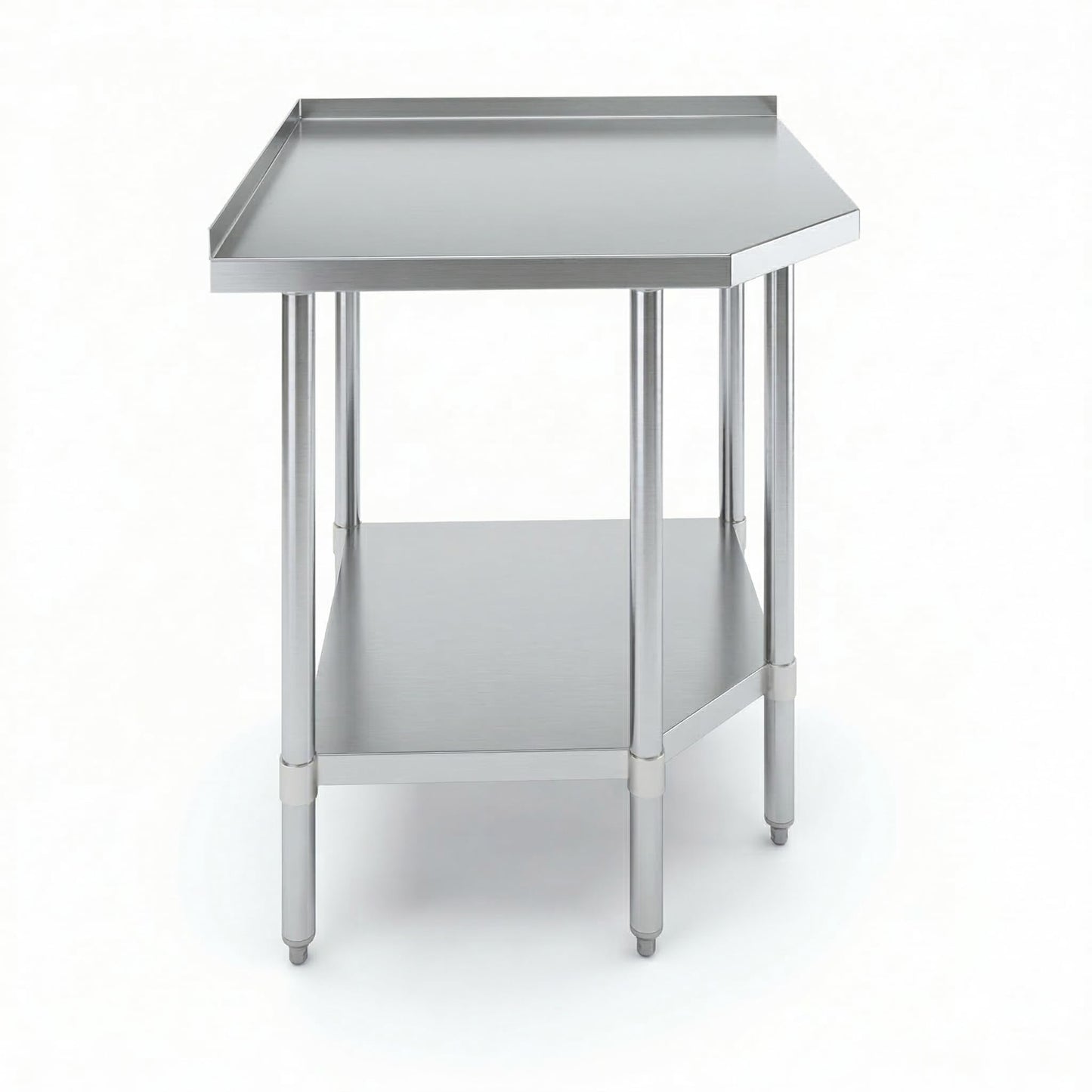 Stainless Steel Corner Work Table 32 in. x 32 in. x 35 in. with 1.5 in. Backsplash, Galvanized Undershelf, 5 Leg Support, Commercial Prep Table for Restaurant Kitchen Utility