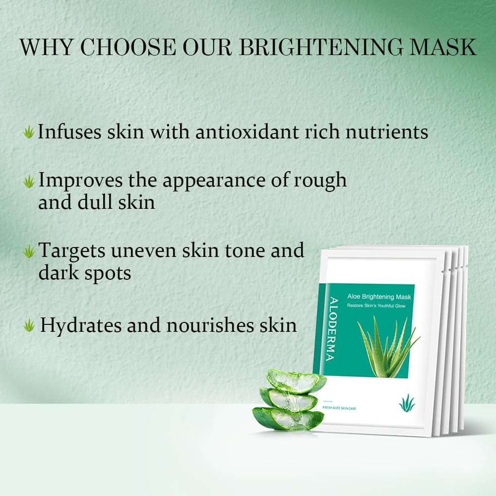 Aloderma Soothing Face Mask Sheets with 89% Organic Aloe Vera - 5pcs Calming Facial Mask for Sensitive Skin with Allantoin & Chamomile - Reduce Redness & Irritation for Smooth Skin - Nourish Dry Skin