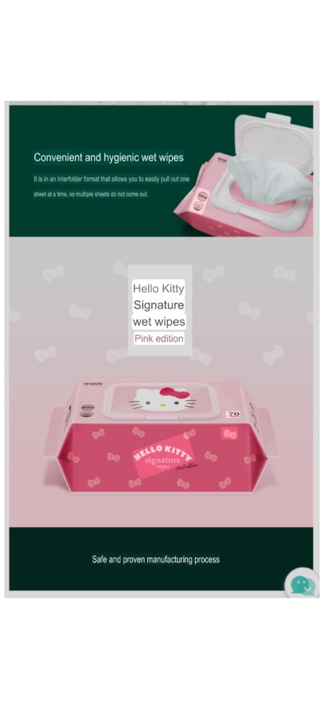 Hello Kitty Signature Wet Wipes, Large (7 x 8 in), Unscented, 70 sheets
