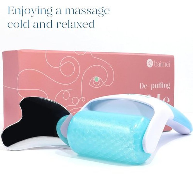 BAIMEI Cryotherapy Ice Roller and Gua Sha Facial Tools Reduces Puffiness Migraine Pain Relief, Skin Care Tools for Face Massager Self Care Gift for Men Women - Dark Blue