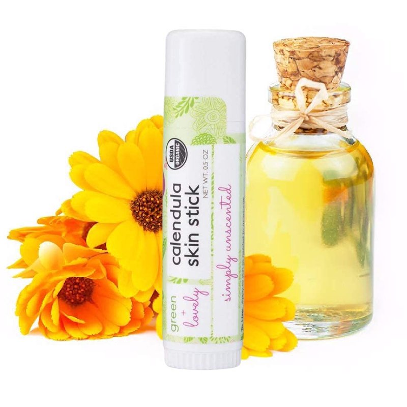 Green + Lovely Calendula Skin Stick Organic Lotion Sticks Moisturizing Balm Ointment Salve Multipurpose Hand Cream Body Bar, 0.5 oz., Simply Unscented (1 Tube)