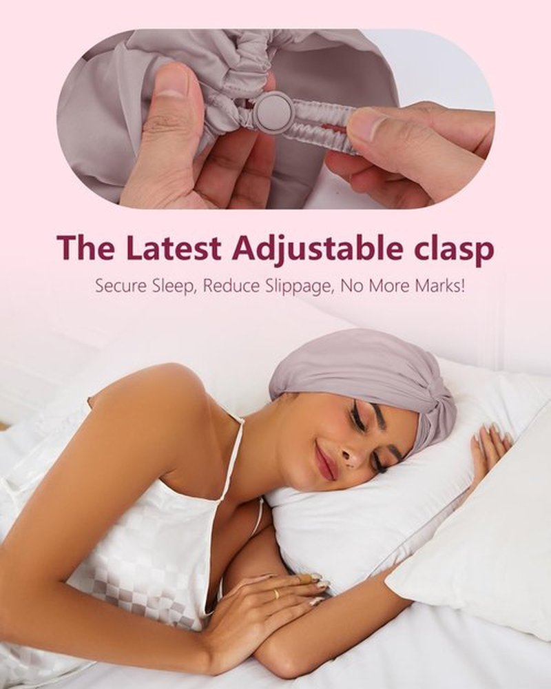 HFRHTGY Adjustable Silk Satin Hair Bonnet for Sleeping, Double Layer Hair Wrap Sleep Cap Turban for Women Men, Curly Straight Hair Long Large Braid Unisex (Stone Brown 20)