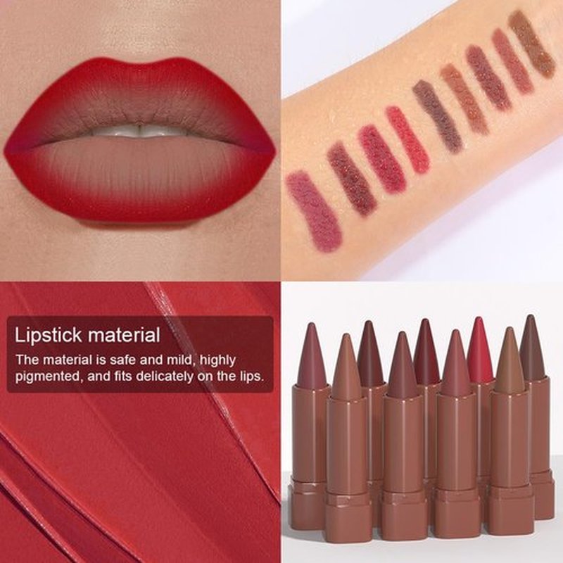 JUAAZIN Carmine Gradient Matte Lipstick Crayon Lip Liner pencil, Flawless Contour Gradual Ombre Effect lip Pencil, High Pigmented Long Lasting Waterproof Smudge Proof Lipstick Pencil 06#