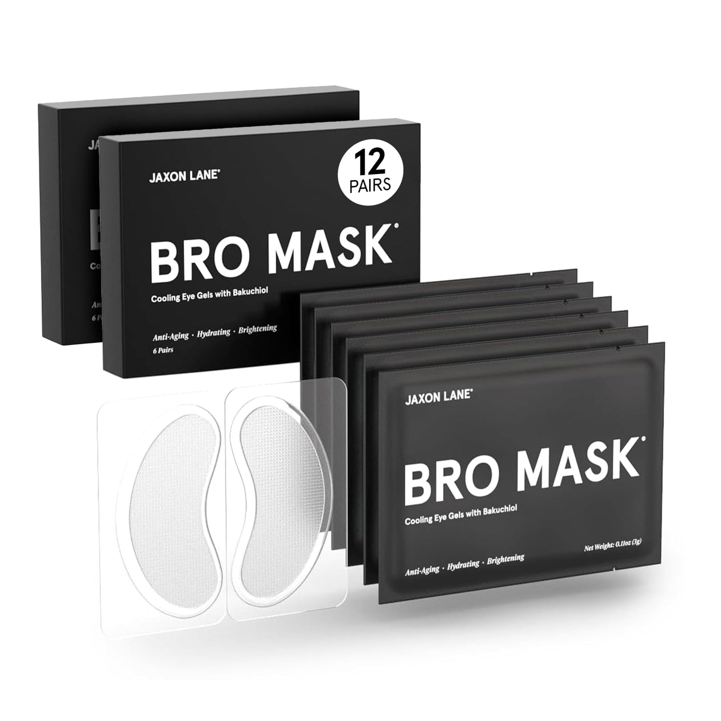 JAXON LANE BRO MASK Under Eye Patches for Men - Cooling Eye Patches for Dark Circles and Puffiness with Caffeine, Niacinamide, Hyaluronic Acid (2 x 6 Pairs)